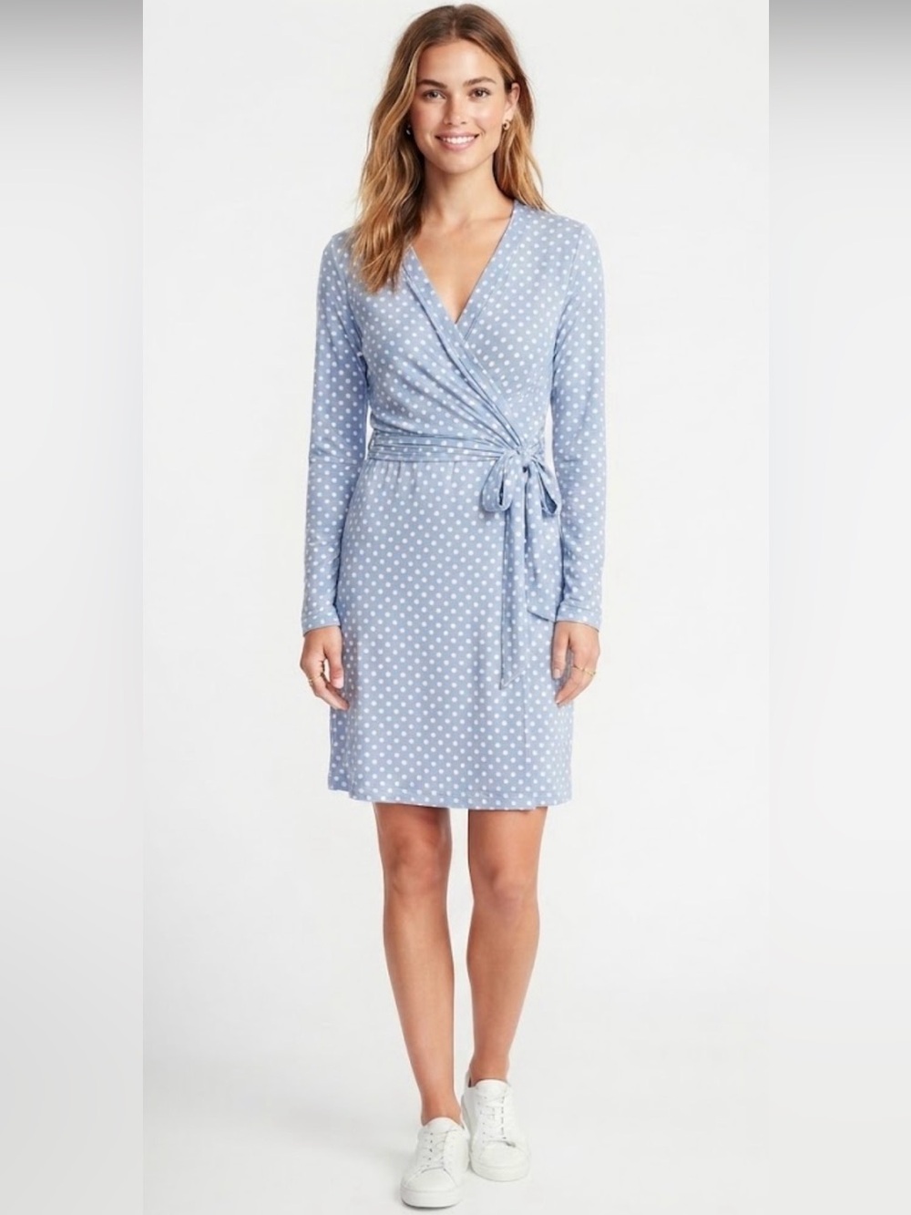 Light Blue & White Polka Dot Wrap Dress /Rope L